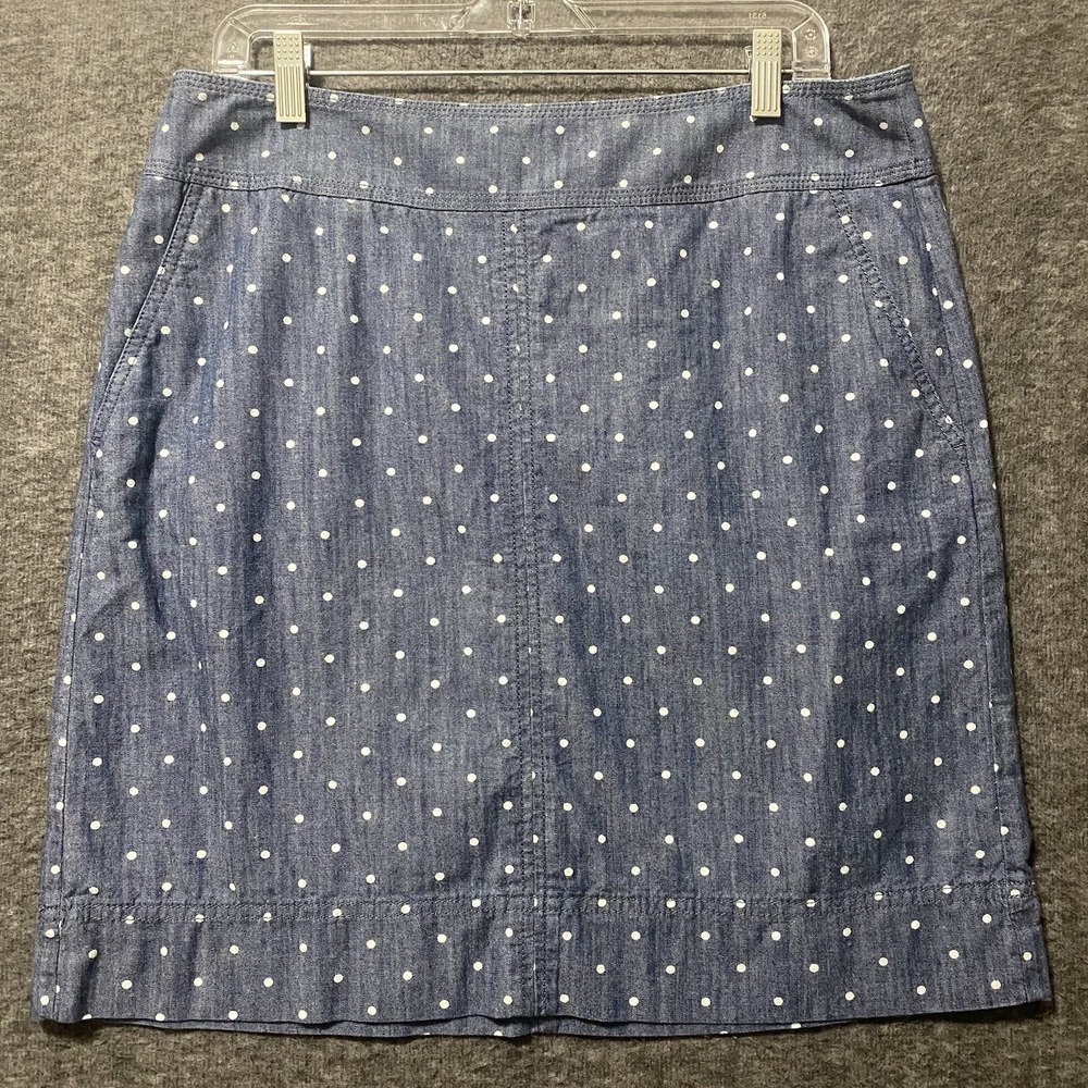 Talbots Skirt Womens 12 Blue Chambray Dots Straight Pencil Office Preppy Beach